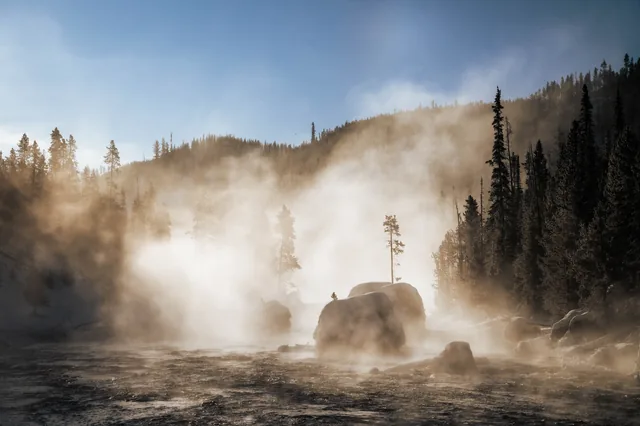 Golden steam in Yellowstone