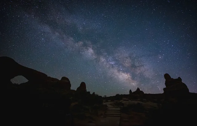 Milky Way across the desert arches