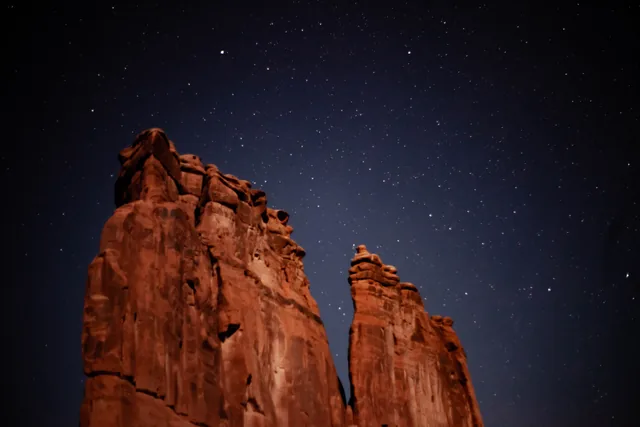 Red rock towers beneath the stars